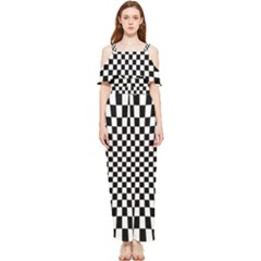 Illusion Checkerboard Black And White Pattern Draped Sleeveless Chiffon Jumpsuit by Nexatart