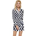 Illusion Checkerboard Black And White Pattern Long Sleeve Satin Robe View1