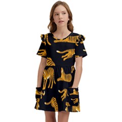 Seamless-exotic-pattern-with-tigers Kids  Frilly Sleeves Pocket Dress by Jancukart