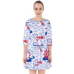 Nautical Cats Seamless Pattern Smock Dress by Jancukart