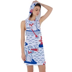 Nautical Cats Seamless Pattern Racer Back Hoodie Dress by Jancukart