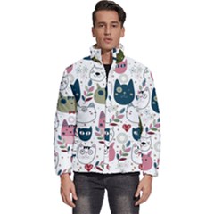 Pattern With Cute Cat Heads Men s Puffer Bubble Jacket Coat by Jancukart