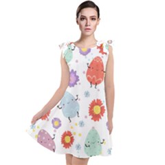 Easter Seamless Pattern With Cute Eggs Flowers Tie Up Tunic Dress by Jancukart