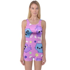 Seamless Pattern With Cute Kawaii Kittens One Piece Boyleg Swimsuit by Jancukart