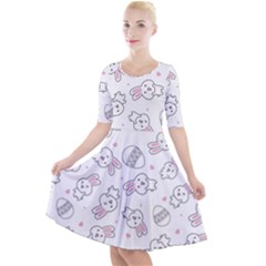 Cute Pattern With Easter Bunny Egg Quarter Sleeve A-line Dress by Jancukart