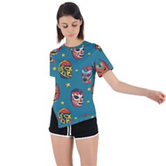 Mask Pattern Asymmetrical Short Sleeve Sports Tee by Jancukart