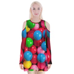 Bubble Gum Velvet Long Sleeve Shoulder Cutout Dress by artworkshop