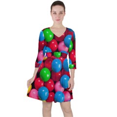 Bubble Gum Quarter Sleeve Ruffle Waist Dress by artworkshop