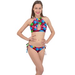 Bubble Gum Cross Front Halter Bikini Set by artworkshop