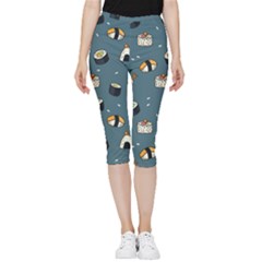 Sushi Pattern Inside Out Lightweight Velour Capri Leggings  by Jancukart