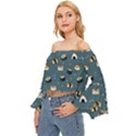 Sushi Pattern Off Shoulder Flutter Bell Sleeve Top View2