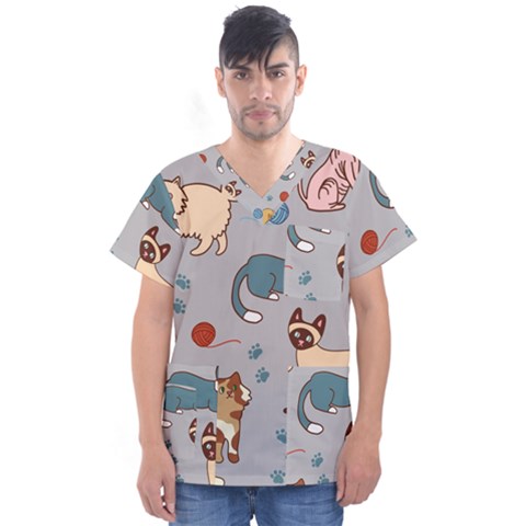 Cats Pattern Men s V-neck Scrub Top by Jancukart