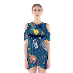 Seamless-pattern-vector-submarine-with-sea-animals-cartoon Shoulder Cutout One Piece Dress by Jancukart