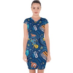 Seamless-pattern-vector-submarine-with-sea-animals-cartoon Capsleeve Drawstring Dress  by Jancukart