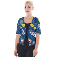 Seamless-pattern-vector-submarine-with-sea-animals-cartoon Cropped Button Cardigan by Jancukart