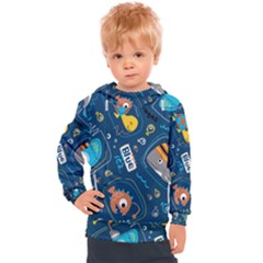 Seamless-pattern-vector-submarine-with-sea-animals-cartoon Kids  Hooded Pullover by Jancukart