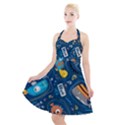 Seamless-pattern-vector-submarine-with-sea-animals-cartoon Halter Party Swing Dress  View1