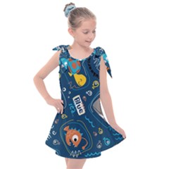 Seamless-pattern-vector-submarine-with-sea-animals-cartoon Kids  Tie Up Tunic Dress by Jancukart