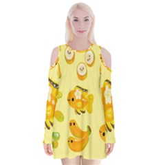 Banana Cichlid Velvet Long Sleeve Shoulder Cutout Dress by artworkshop