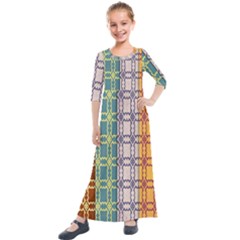 Grungy Vintage Patterns Kids  Quarter Sleeve Maxi Dress by artworkshop