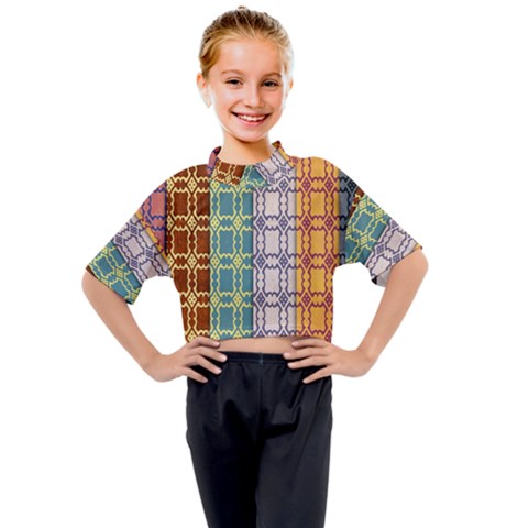 Grungy Vintage Patterns Kids Mock Neck Tee by artworkshop