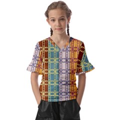 Grungy Vintage Patterns Kids  V-neck Horn Sleeve Blouse by artworkshop