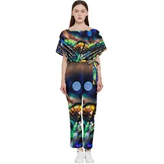 Peacock Feather Drop Batwing Lightweight Chiffon Jumpsuit by artworkshop