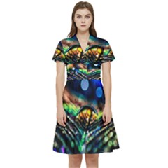 Peacock Feather Drop Short Sleeve Waist Detail Dress by artworkshop