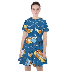 Seamless-pattern-with-nice-planes-cartoon Sailor Dress by Jancukart