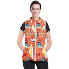 Seamless-pattern-vector-beach-holiday-theme-set Women s Puffer Vest by Jancukart