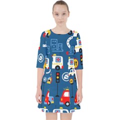 Seamless-pattern-vector-rescue-team-cartoon Quarter Sleeve Pocket Dress by Jancukart