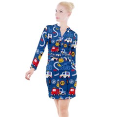 Seamless-pattern-vector-rescue-team-cartoon Button Long Sleeve Dress by Jancukart