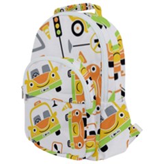 Seamless-pattern-vector-illustration-vehicles-cartoon Rounded Multi Pocket Backpack by Jancukart