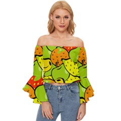 Fruit Food Wallpaper Off Shoulder Flutter Bell Sleeve Top by Dutashop