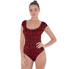 Micro Blood Red Cats Short Sleeve Leotard  by NerdySparkleGoth