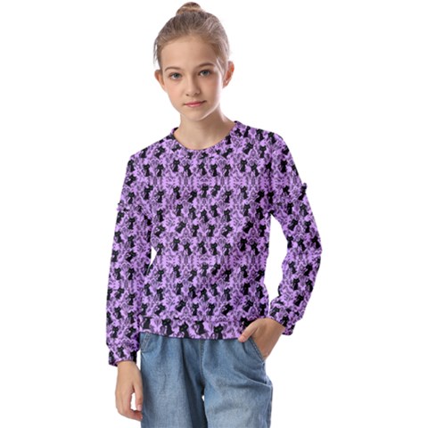 Purple Cat Kids  Long Sleeve Tee With Frill  by NerdySparkleGoth