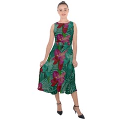 Rare Excotic Forest Of Wild Orchids Vines Blooming In The Calm Midi Tie-back Chiffon Dress by pepitasart