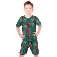 Rare Excotic Forest Of Wild Orchids Vines Blooming In The Calm Kids  Tee And Shorts Set by pepitasart