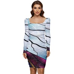 Anna Disney Frozen Stained Glass Women Long Sleeve Ruched Stretch Jersey Dress by artworkshop