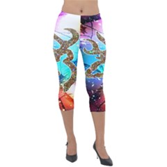 Browning Deer Glitter Galaxy Lightweight Velour Capri Leggings  by artworkshop