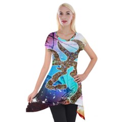 Browning Deer Glitter Galaxy Short Sleeve Side Drop Tunic by artworkshop