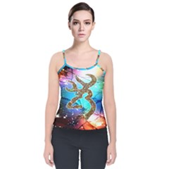 Browning Deer Glitter Galaxy Velvet Spaghetti Strap Top by artworkshop