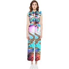 Browning Deer Glitter Galaxy Women s Frill Top Chiffon Jumpsuit by artworkshop