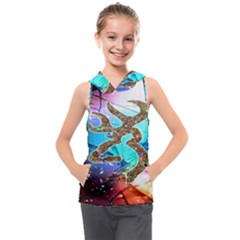 Browning Deer Glitter Galaxy Kids  Sleeveless Hoodie by artworkshop