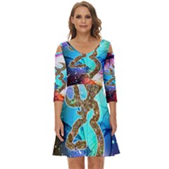 Browning Deer Glitter Galaxy Shoulder Cut Out Zip Up Dress by artworkshop