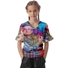 Bubbles Trailer Park Boys Kids  V-neck Horn Sleeve Blouse by artworkshop