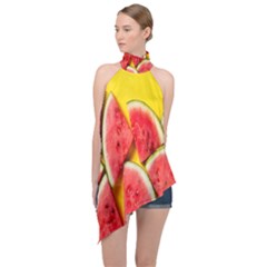 Watermelon Halter Asymmetric Satin Top by artworkshop