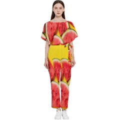 Watermelon Batwing Lightweight Chiffon Jumpsuit by artworkshop