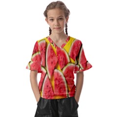 Watermelon Kids  V-neck Horn Sleeve Blouse by artworkshop