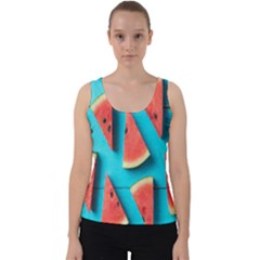 Watermelon Blue Background Velvet Tank Top by artworkshop